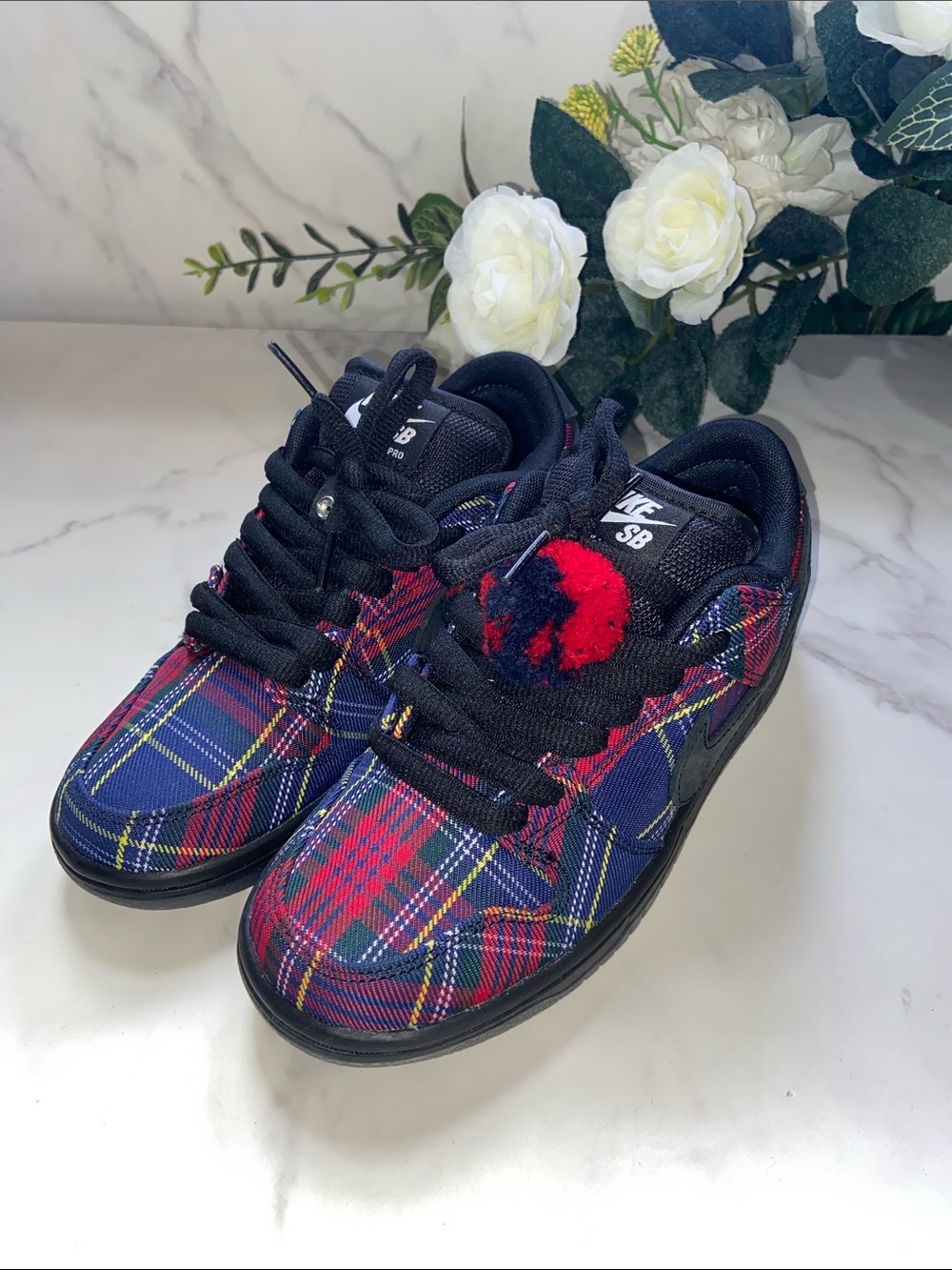 Nike SB Kids Plaid Skate Sneakers in Red, Blue & Black